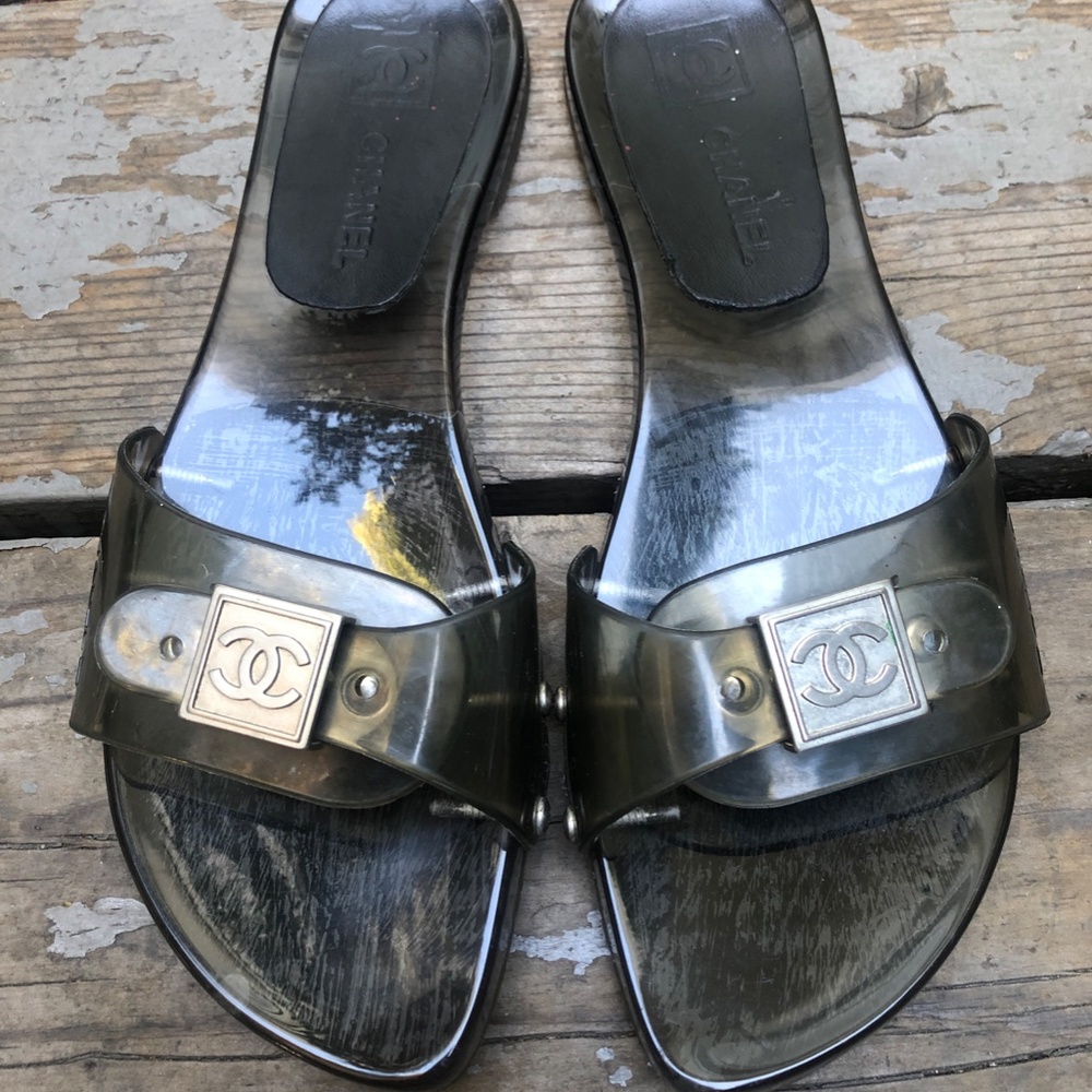 CHANEL ICONIC CC LOGO JELLY SANDALS SIZE 37